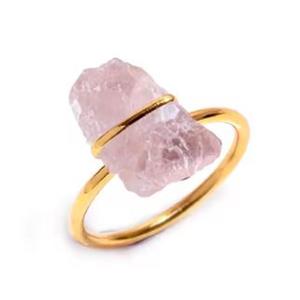 Bague Chrétienne Minimaliste Plaqué Or 18K avec Quartz Rose Naturel Sertie Clos, Bijou Tendance Unisexe pour Usage Quotidien, en Argent 925 - Product Image 1