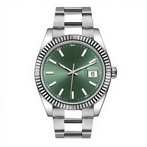 Montre de sport de luxe en acier inoxydable de haute qualité, ton argenté, bracelet 22 mm, style moderne Hip Hop, cadran vert soleil, index lumineux - Product Image 1