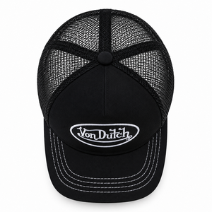 Casquette de baseball unisexe ajustable en maille noire brodée avec logo Von Dutch, style vintage 6 panneaux - Product Image 4