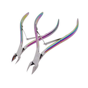 Coupe-cuticules en acier inoxydable à double ressort, trois couleurs, 16 dents, ouverture large, courbé, arc-en-ciel, or et argent, pour manucure - Product Image 2