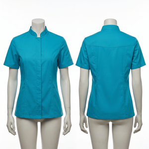 เสื้อเชฟผู้ชาย 220 GSM ผ้าโพลีคอตตอนทวิล สีน้ำเงินรอยัล กระดุมสองแถว แขนสั้น ปักลายตามสั่ง พิมพ์ลาย ป้ายทอ - Product Image 2