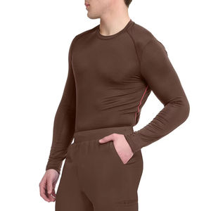 Haut de blouse en tricot à manches longues marron pour homme, col rond, uniforme d'hôpital - Product Image 4