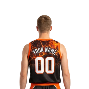 Ensemble de basketball Bolt Graphic pour hommes, maillot sans manches à col en V et short ample assorti avec imprimé craquelé, nom et numéros d'équipe personnalisés - Product Image 4