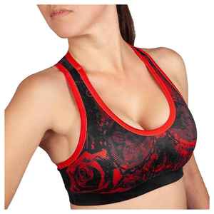 Women Black <b>Red</b> Floral Print Racer back Sports Bra Fitness Yoga Running Workout <b>Crop</b> <b>Top</b> Airflow Active Wear Gym Training - Product Image 6