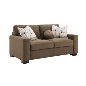 Divano Darya in Tessuto Scamosciato Marrone con 3 Cuscini, Elegante Divano per Soggiorno - Product Image 1