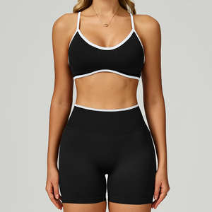 Ensemble de yoga cinq pièces pour femme, couleurs personnalisables, soutien-gorge de sport extensible, haut court à manches longues et short, logo frontal, tenue de fitness coupe ajustée - Product Image 6