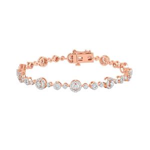 Pulsera de Diamantes en Oro Rosa para Mujer, 1.43 Ct, Corte Redondo, Engaste Circular, Estilo Clásico de Cadena - Product Image 5