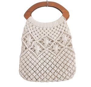 Sacs à main en crochet de luxe tendance 2026 pour femmes, pochettes en corde de coton faites à la main, sacs de plage avec poignée en bois, style cabas bandoulière - Product Image 5