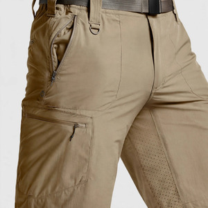 Shorts cargo bleus pour hommes, taille mi-haute, fermeture boutonnée, séchage rapide, tissu Oxford, couleur unie, décontractés, avec poches - Product Image 4