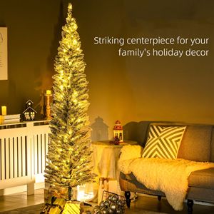 Albero di Natale Verde Sottile da 2,1 m con Luci LED Bianche Calde Realistiche, Albero di Natale a Forma di Matita per Decorazioni Festive - Product Image 4