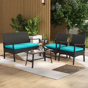 Set da Conversazione in Rattan per Esterni 4 Pezzi con Tavolino in Vetro Temperato Impermeabile e Resistente per Balcone e Hotel - Product Image 6