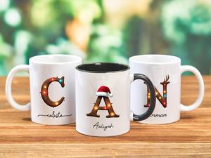 Custom <b>Christmas</b> Initial Ceramic Coffee Mug with Lid Dishwasher Safe <b>Gift</b> <b>Box</b> Included for <b>Gift</b> and Office Use - Product Image 2