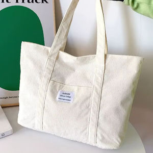 ink Ribbed Corduroy <b>Tote</b> <b>Bag</b> For Women Shopping <b>School</b> College Work Large Capacity Cotton Fabric Shoulder Handbag Trending - Product Image 2