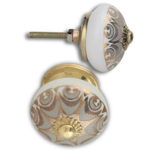 Tiradores de Cerámica Hexagonales Industriales con Diseño Floral Dorado y Gris Oscuro Marroquí para Cajones de Armarios, Dormitorios, Cocinas y Salas de Estar - Product Image 1
