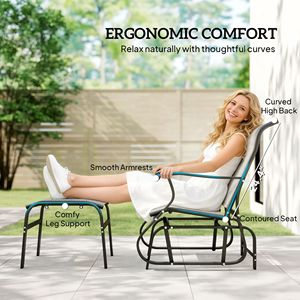 Set di sedie a dondolo da giardino con schienale alto, seduta larga e poggiapiedi - Grigio - Product Image 5
