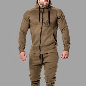 Ensemble de survêtement gris 2-en-1 pour homme avec sweat à capuche zippé et pantalon de jogging ajusté, poches latérales, vêtements de sport décontractés 100 % coton pour le printemps - Product Image 1