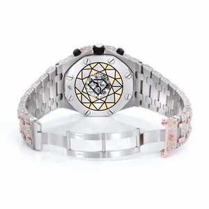 Reloj de Dos Tonos con Diamantes Moissanite, Cronógrafo, Oro Rosa, Totalmente Cubierto de Diamantes, Movimiento de Cuarzo Unisex, Acero Inoxidable, 41MM, Ligero - Product Image 4
