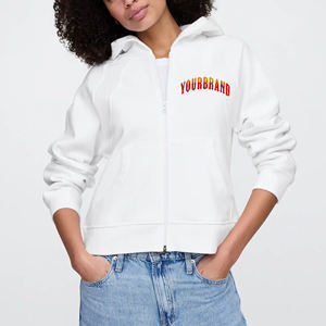 High Quality Women's White Hooded Zip-<b>Up</b> Sweatshirt Regular Fit Cotton Knitted Solid Color Front <b>Letter</b> Print Autumn Wear With - Product Image 1