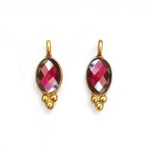 Oval Bezel Rubelite Quartz Gemstone Charms Pendant - Gold Plated Handmade Charm for Making <b>Bracelet</b> Necklace - Product Image 1