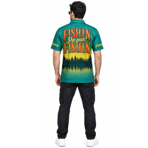 Camisa de Pesca de Manga Larga para Hombre, Estampado por Sublimación, Protección UPF 50 Anti-UV, Diseño de Peces Verdes, Polo para Actividades al Aire Libre - Product Image 5