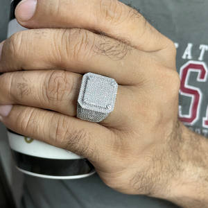 Fully Iced Out Prong Setting <b>Square</b> Ring Hip Hop Style Micro Pave <b>Set</b> Moissanite Diamond Ring 925 Sterling Silver Mens Jewelry - Product Image 6