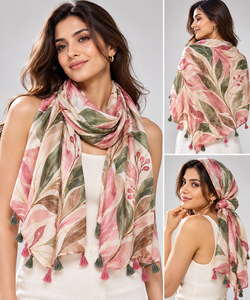 <b>Floral</b> Print Chiffon Shawl <b>Scarf</b> for Women Long Lightweight Tassel Edge All Seasons Daily Wear - Product Image 2