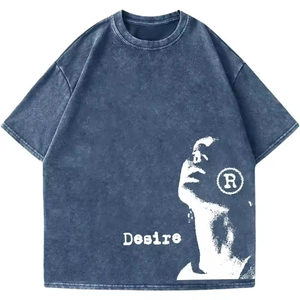 T-shirt Homme Oversize Effet Vieilli Coton Vintage Streetwear Décontracté Grande Taille Coupe Ample Uni Motif Logo Lavable - Product Image 1