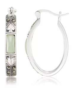 Orecchini a cerchio ovali in argento Sterling in giada (7.5x5.3mm) e Marcasite | Macacy's - Product Image 1