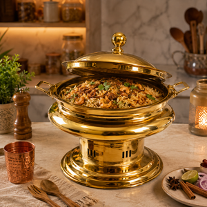 Luxury Brass Round Chafing Dish with Lid, Hotel Buffet Food Warmer, Catering Chafer, Restaurant Banquet Serving Dish, for Hotel - Product Image 4