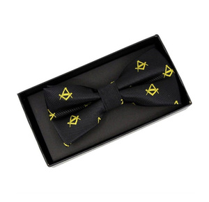 Noeud papillon maçonnique personnalisé OEM, motif carré noir et or, sur mesure, pour homme, formel - Product Image 1