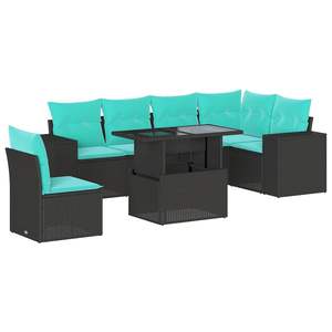 Juego de sofás de jardín de ratán sintético negro de 7 piezas con cojines, muebles de patio - Product Image 2