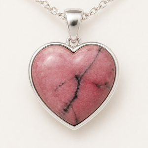 Collar con Colgante de Corazón de Rodonita, Plata de Ley 925, Cabujón Rosa y Negro, Venta al por Mayor, Personalizado - Product Image 3