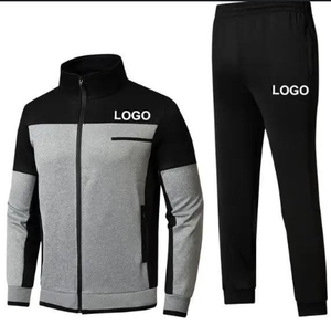 Ensemble de survêtement décontracté coupe ajustée coupe-vent pour homme, veste zippée et pantalon de jogging, personnalisable avec logo, tenue de sport et d'entraînement - Product Image 3