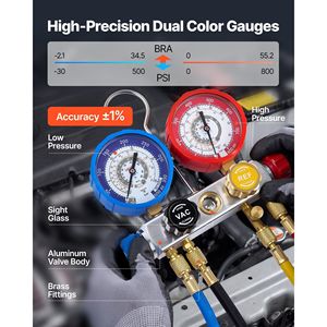 Set di Manometri AC per Refrigeranti R22 R12, Manometri AC a 4 Vie con Tubi da 5 Piedi per Sistemi di Condizionamento Auto e Domestici - Product Image 4