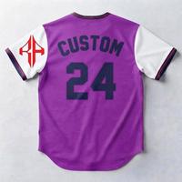 Maillot de baseball violet tendance pour hommes avec impression sublimée et logo blanc, 100 % polyester haute qualité, manches courtes