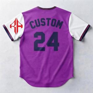 Maillot de baseball violet tendance pour hommes avec impression sublimée et logo blanc, 100 % polyester haute qualité, manches courtes - Product Image 3