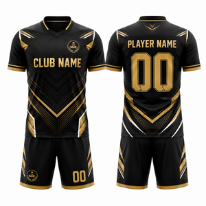 Conjunto de Camiseta de Fútbol Personalizada con Estampado por Transferencia de Calor, Diseño de Flores en Negro y Verde, Cuello Alto, Manga Corta, Ligera, de Malla de Secado Rápido - Product Image 1