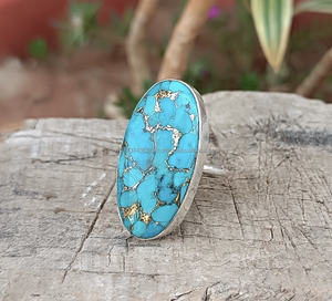 Wholesale <b>Turquoise</b> Oval Cut Gemstone 925 Sterling Silver Handmade Classic Style Women's Bezel Setting Statement <b>Ring</b> - Product Image 3