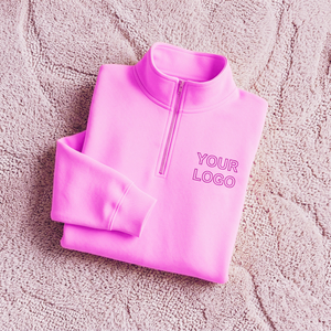 Sweat-shirt à capuche rose 100 % coton 400 g/m² coupe ample avec fermeture éclair 1/4, logo personnalisé, streetwear, pull-over, fabricant OEM, pour hommes - Product Image 3