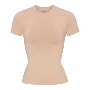 เสื้อยืดแขนสั้นคอกลมทรงเข้ารูปสำหรับผู้หญิง ยี่ห้อ PUFFIN SPORTS รุ่นสั่งทำพิเศษ สีพื้น ผ้าถัก สวมใส่สบายทุกฤดู ความยาวปกติ - Product Image 5