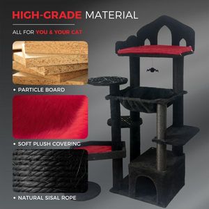 Albero per Gatti Gotico Nero a Più Livelli con Tiragraffi, Posti di Sosta, Amaca e Cuccia - Product Image 3