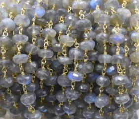 Cuentas en forma de labradorita Rondelle chapadas en oro de 18 quilates con cadena de envoltura de alambre de Rosario de plata esterlina para la fabricación de joyas - Product Image 3