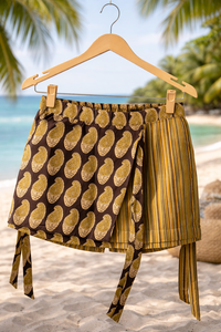 Shorts taille haute en coton 100% à imprimé cachemire pour femme, avec liens ajustables sur les côtés, idéal pour l'été, la plage et les tenues décontractées. - Product Image 3