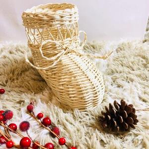 Ornement de Noël en rotin naturel fait main, botte de Père Noël en osier pour suspendre à l'arbre de Noël, décoration de maison pour les fêtes - Product Image 4