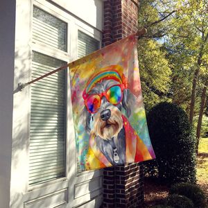 Grand Schnauzer Multicolore Hippie Dawg Maison Drapeau Porche Manche Poteau Décoratif Cour Bannière Oeuvre Tenture Murale Fait Polyester - Product Image 2
