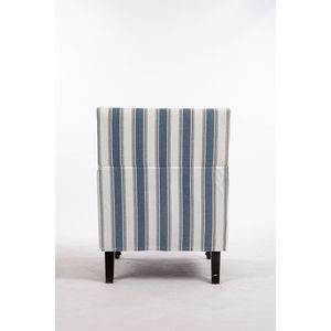 Poltrona Vintage Imbottita per Soggiorno in Tessuto di Lino a Righe Blu e Bianche con Finitura a Borchie - Product Image 6