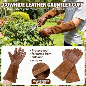 Guantes de Jardinería de Cuero Marrón Impermeables con Puño Reforzado, Resistentes a Pinchazos, Espinas y Cortes, Protección en la Palma, para Trabajo y Lavado de Manos - Product Image 3