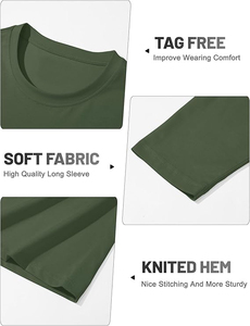 Camiseta de Manga Larga para Hombre, Color Verde Sólido, de Secado Rápido, Cuello Redondo, Corte Regular, Estilo Casual - Product Image 2