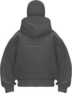 Sweat à capuche en polaire coupe-vent pour homme, double capuche, fermeture éclair, anti-boulochage, pour l'hiver, coupe ample, motif uni - Product Image 2