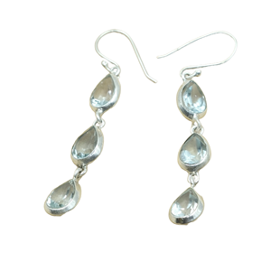 Boucles d'oreilles pendantes en argent sterling 925 avec topaze bleue en forme de poire, faites à la main, bijoux pour femmes, cadeau pour maman, petite amie - Product Image 1